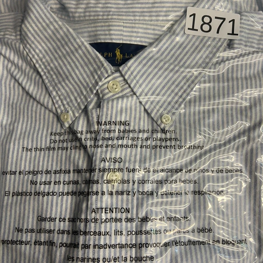 Ralph Lauren Mens XLT Tall Button Down Shirt Blue White Striped Oxford 1871
